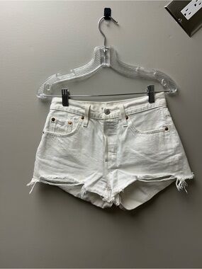 Levi’s Women’s 501 Cut-Off White High Rise Raw Hem Jean Shorts